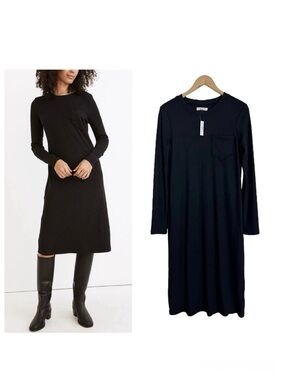 Madewell Long-Sleeve Pocket Tee Dress Size Small in Black